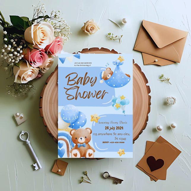 Invitación de Bautizo Floral Azul y Blanco (Subido por el creador)