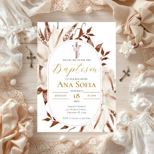 Invitación de bautizo floral boho