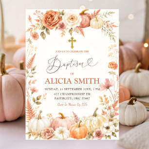 Invitación de Bautizo Floral Boho Otoño