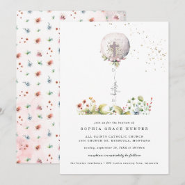Invitación de Bautizo Floral con Globo Elegante