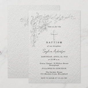 Invitación de Bautizo Floral con Relieve Falso