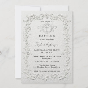 Invitación de Bautizo Floral con Relieve Falso