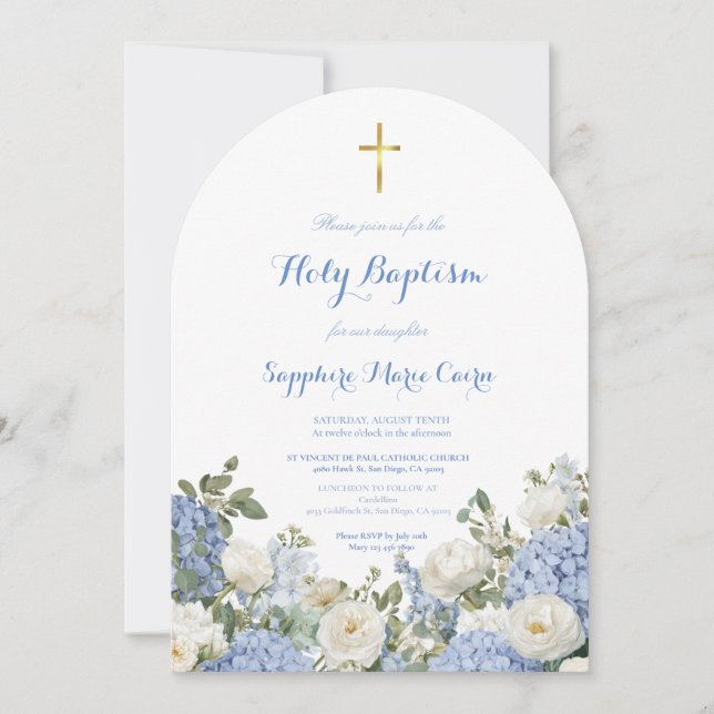 Invitación de Bautizo Floral de Acuarela de Primav (Anverso)