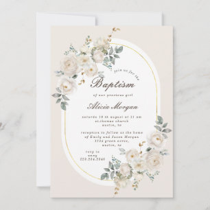 Invitación de Bautizo Floral de Jardín de Marfil E