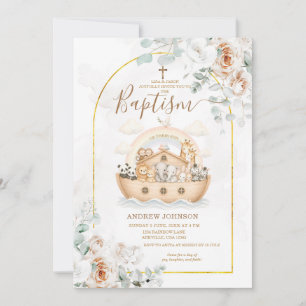 Invitación de Bautizo Floral Elegante Arca de Noé