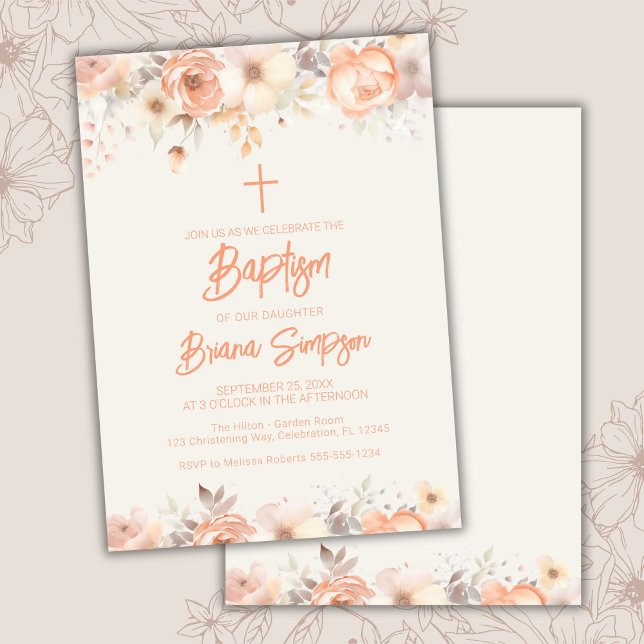 Invitación de Bautizo Floral Flores de Marfil Beig (Subido por el creador)