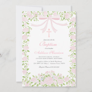 Invitación de bautizo floral rosa, Bautizo de niña