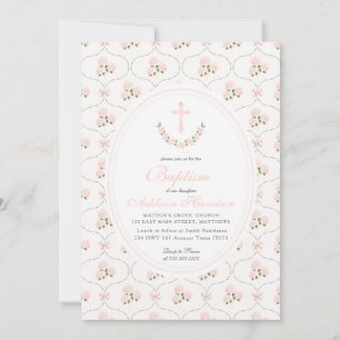 Invitación de Bautizo floral rosa, Bautizo de niña
