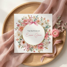 Invitación de Bautizo Floral Rosa Elegante