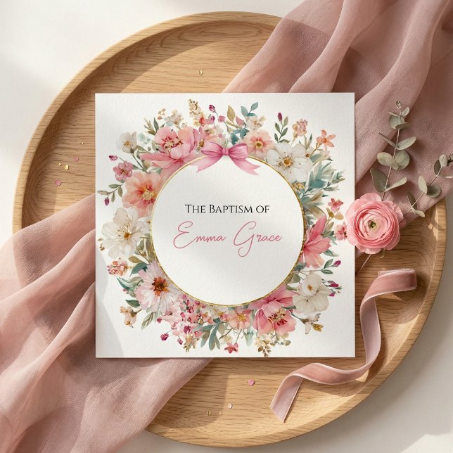 Invitación de Bautizo Floral Rosa Elegante (Subido por el creador)