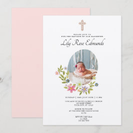 Invitación de Bautizo Floral Rosa Suave