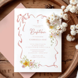 Invitación de Bautizo Floral Rosado