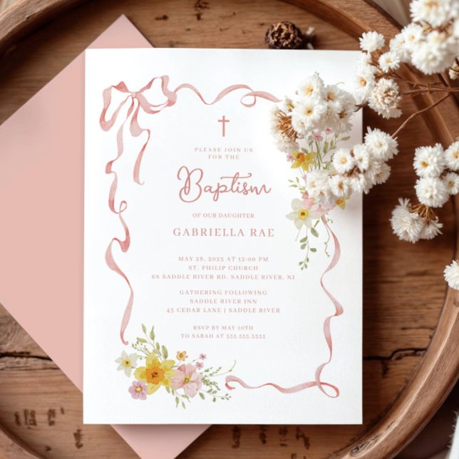 Invitación de Bautizo Floral Rosado (Subido por el creador)