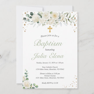 Invitación de Bautizo Floral Verde
