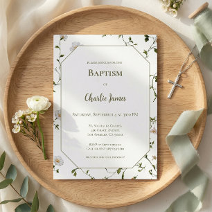 Invitación de Bautizo Floral Verde Botánico