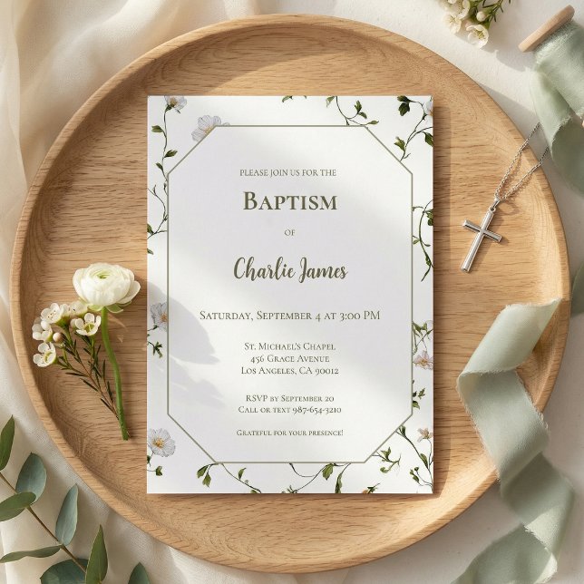 Invitación de Bautizo Floral Verde Botánico (Subido por el creador)