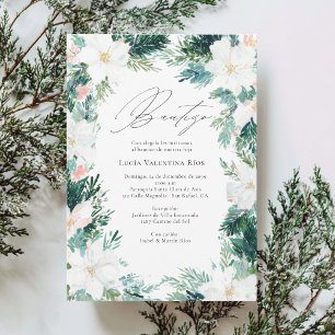 Invitación de Bautizo Flores de Invierno Españolas