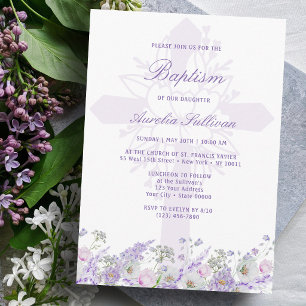 Invitación de Bautizo Flores de Lila Santa Cruz