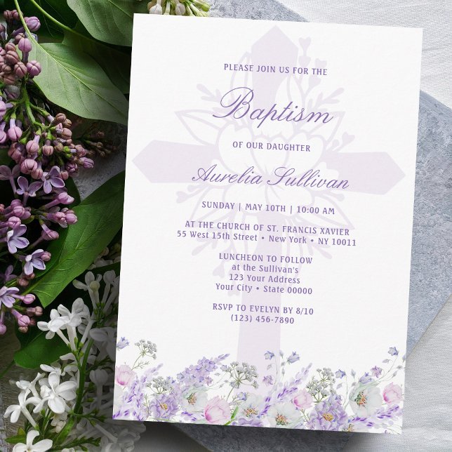 Invitación de Bautizo Flores de Lila Santa Cruz (Subido por el creador)