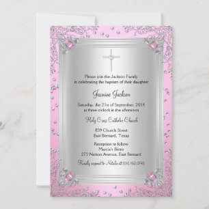 Invitación de Bautizo/Joyas de Destello Rosa