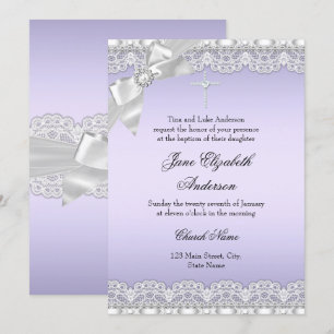 Invitación de Bautizo Lila con Encaje Diamante Chi