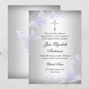 Invitación de Bautizo Mariposa Remolino y Cruz Mor