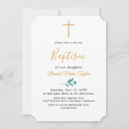 Invitación de Bautizo Minimalista con Hojas en Dor