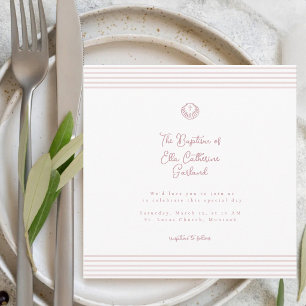 Invitación de bautizo moderna rosa blanca