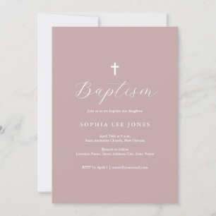 Invitación de Bautizo Moderna Script Dusty Rose Pi