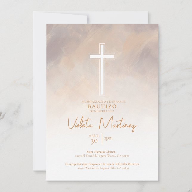 Invitación de Bautizo Morada (Anverso)