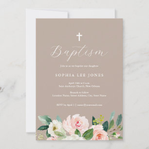 Invitación de Bautizo Neutral Floral Acuarela