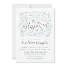 Invitación de Bautizo Niño Plata Falsa