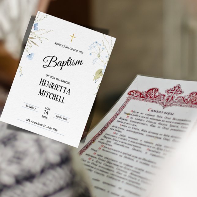 Invitación de Bautizo para Bebé Niña Elegante ("A elegant bilingual baptism invitation for a daughter, featuring the Orthodox Symbol of Faith.")