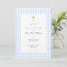 Invitación de bautizo para bebé niño con cuadros a