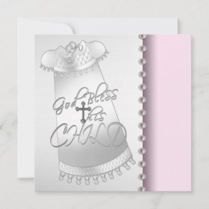 Invitación de Bautizo para Niña con Perlas Rosadas