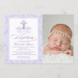 Invitación de Bautizo para Niñas con Cruz de Damas