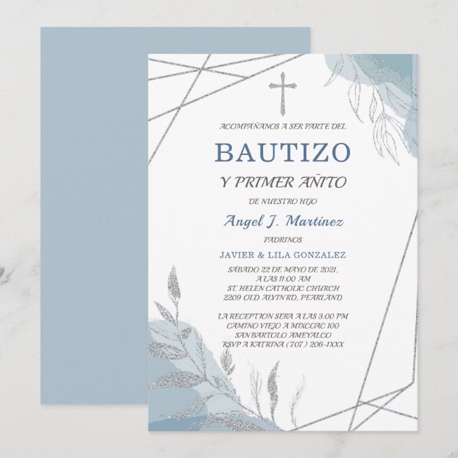Invitación de Bautizo para Niño (Anverso / Reverso)