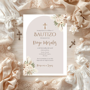 Invitación de Bautizo para Niño Beige