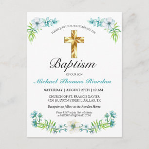 Invitación de Bautizo para Niño con Cruz de Oro Az