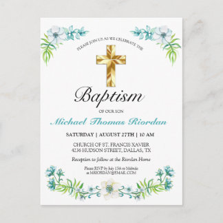 Invitación de Bautizo para Niño con Cruz de Oro Az