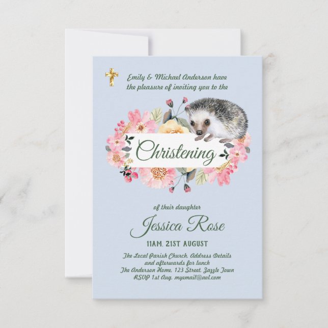 Invitación de Bautizo para Niños Erizo del Bosque (Anverso)