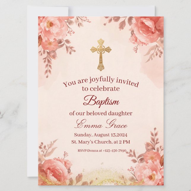 Invitación de Bautizo Personalizada para Bebé Niña (Anverso)
