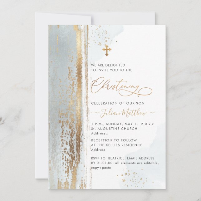 Invitación de Bautizo PixDezines H2 Dusty Blue (Anverso)