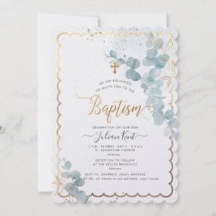 Invitación de bautizo PixDezines H2 Eucalipto