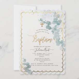 Invitación de bautizo PixDezines H2 Eucalipto