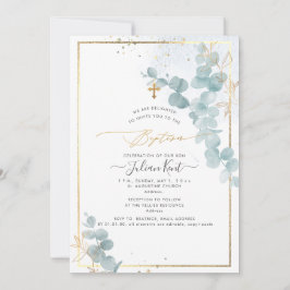 Invitación de bautizo PixDezines H2 Eucalyptus