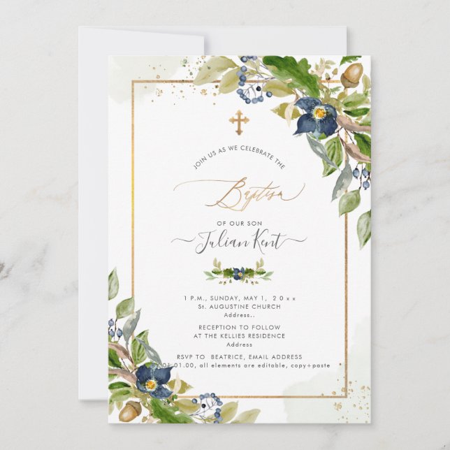 Invitación de bautizo PixDezines H2 Oak n Berry (Anverso)