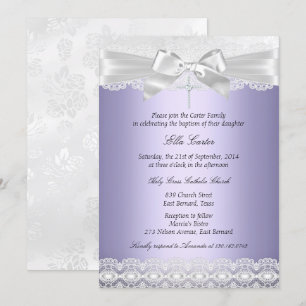 Invitación de Bautizo Pretty Purple Lace & Cross