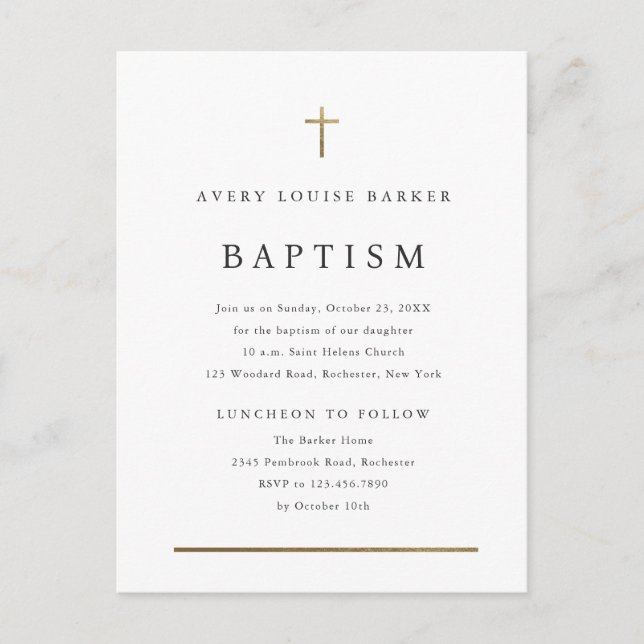 Invitación de Bautizo Religioso Minimalista Simple (Anverso)