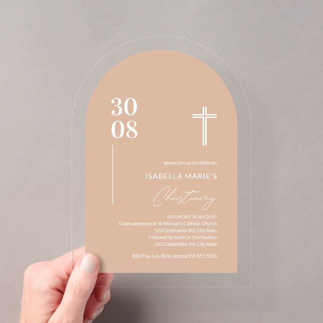 Invitación de bautizo rosa acrílico (Insitu (portátil))